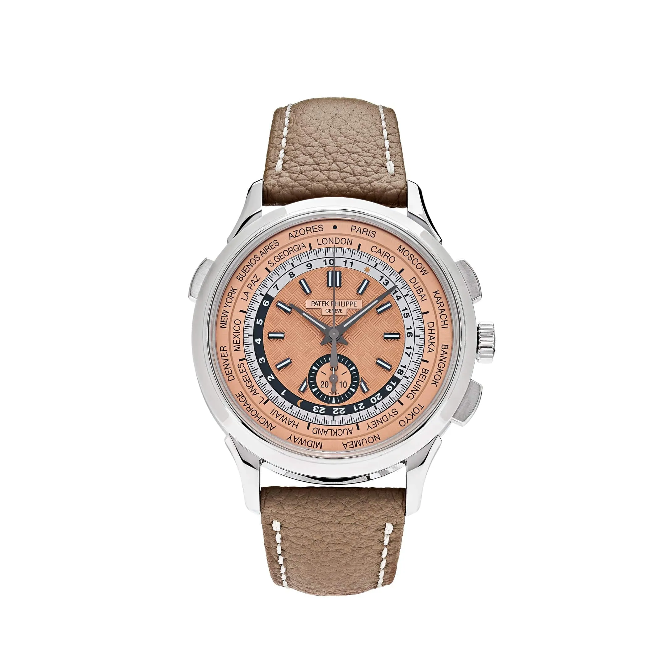 PP Luxury Watches Complications 5935A-001 World Time Chronograph Steel Opaline Carbon Motif Dial
