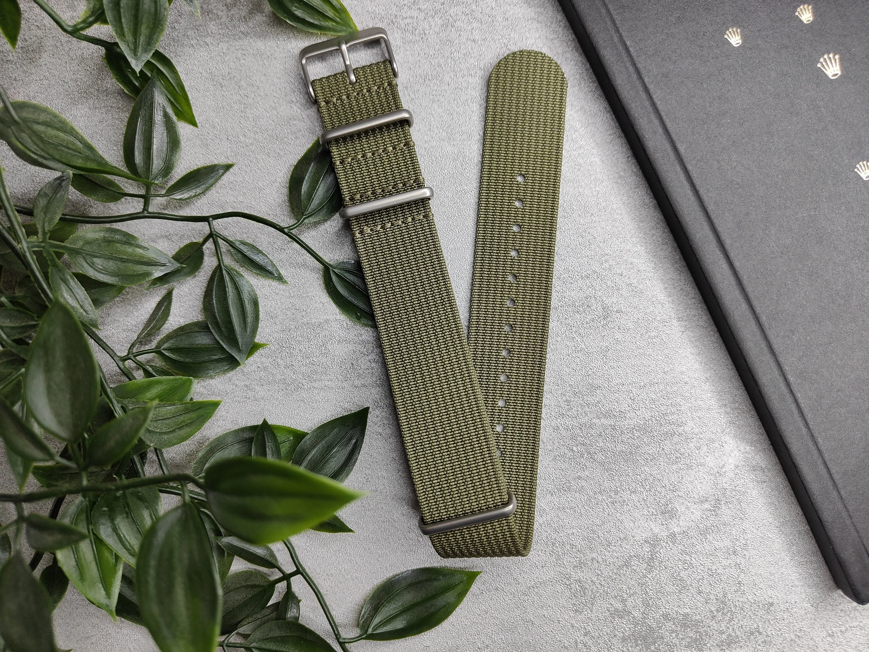 Premium Nylon Braided Ribbed Double Pass Watch Strap - Green