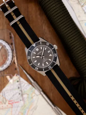 Premium Nylon Braided Ribbed Single Pass Watch Strap - Black Khaki