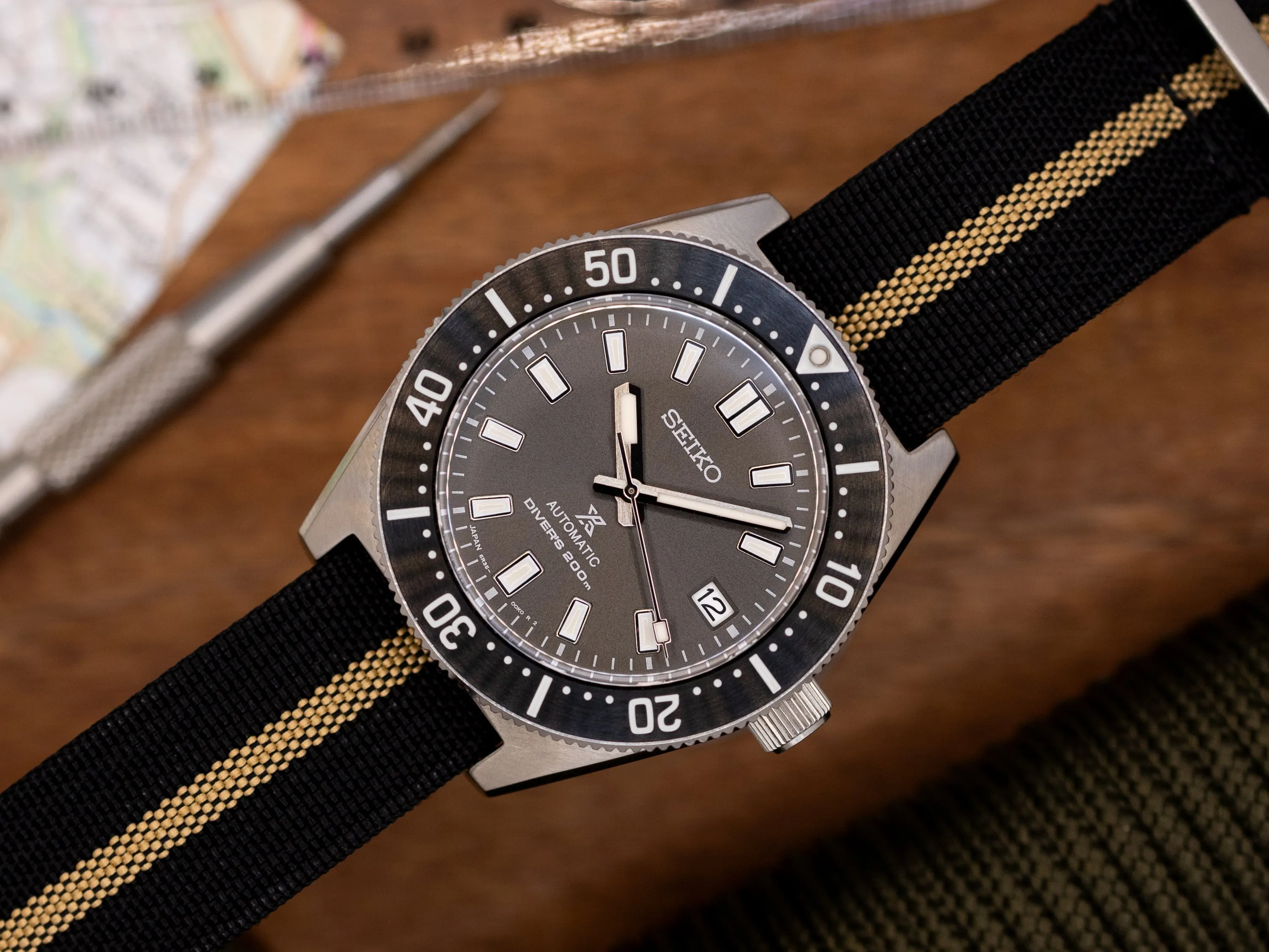 Premium Nylon Braided Ribbed Single Pass Watch Strap - Black Khaki