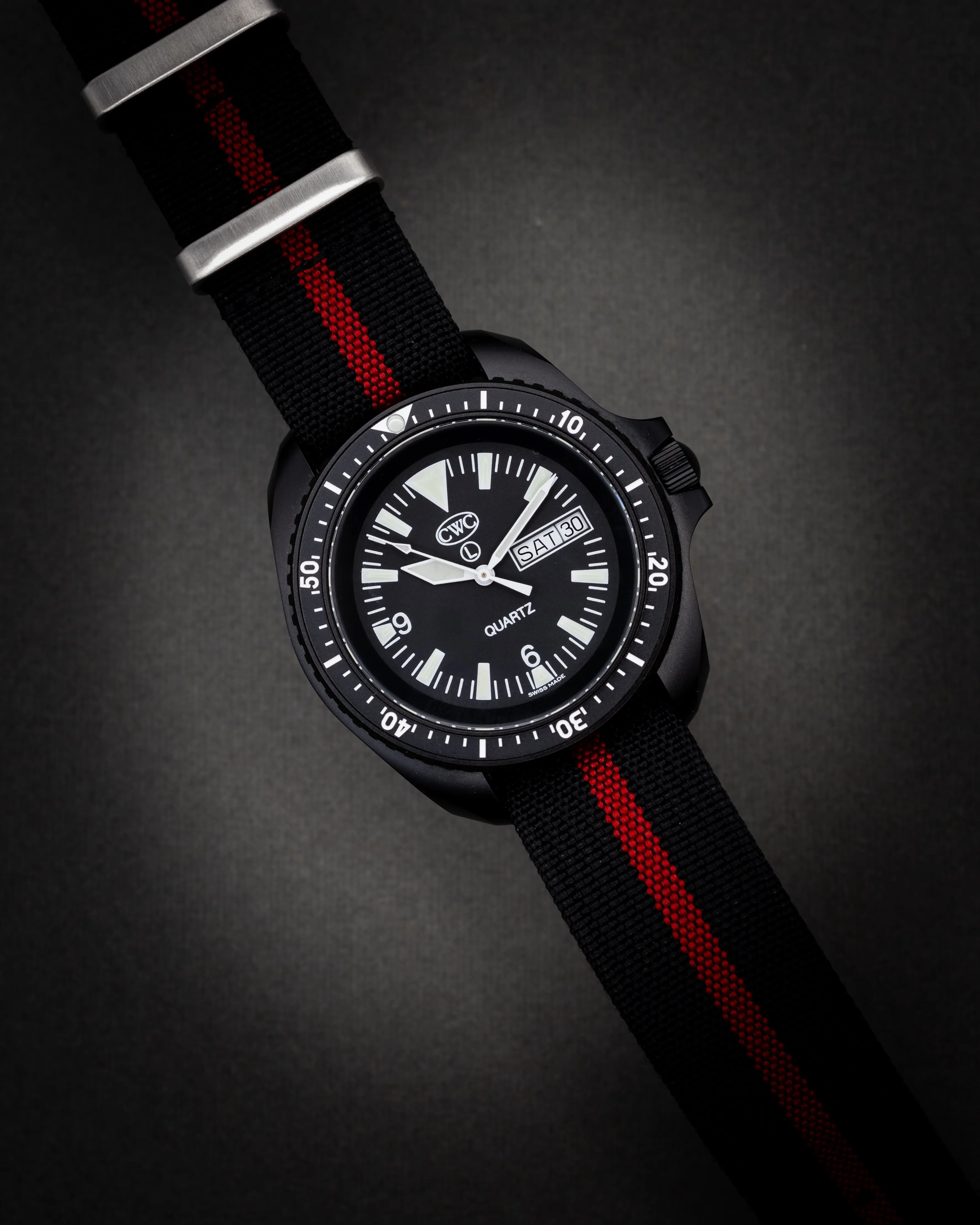Premium Nylon Braided Ribbed Single Pass Watch Strap - Black Red