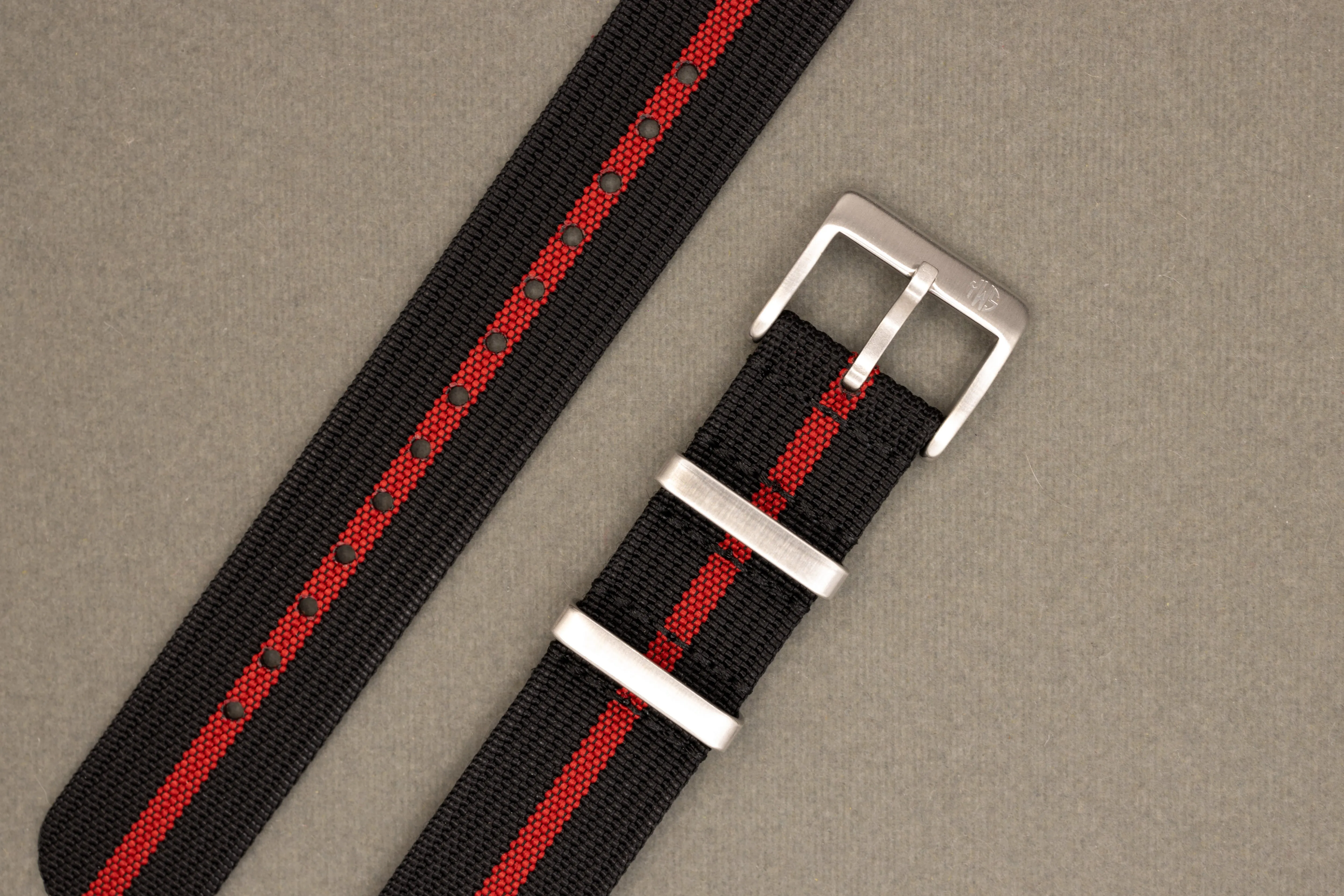 Premium Nylon Braided Ribbed Single Pass Watch Strap - Black Red