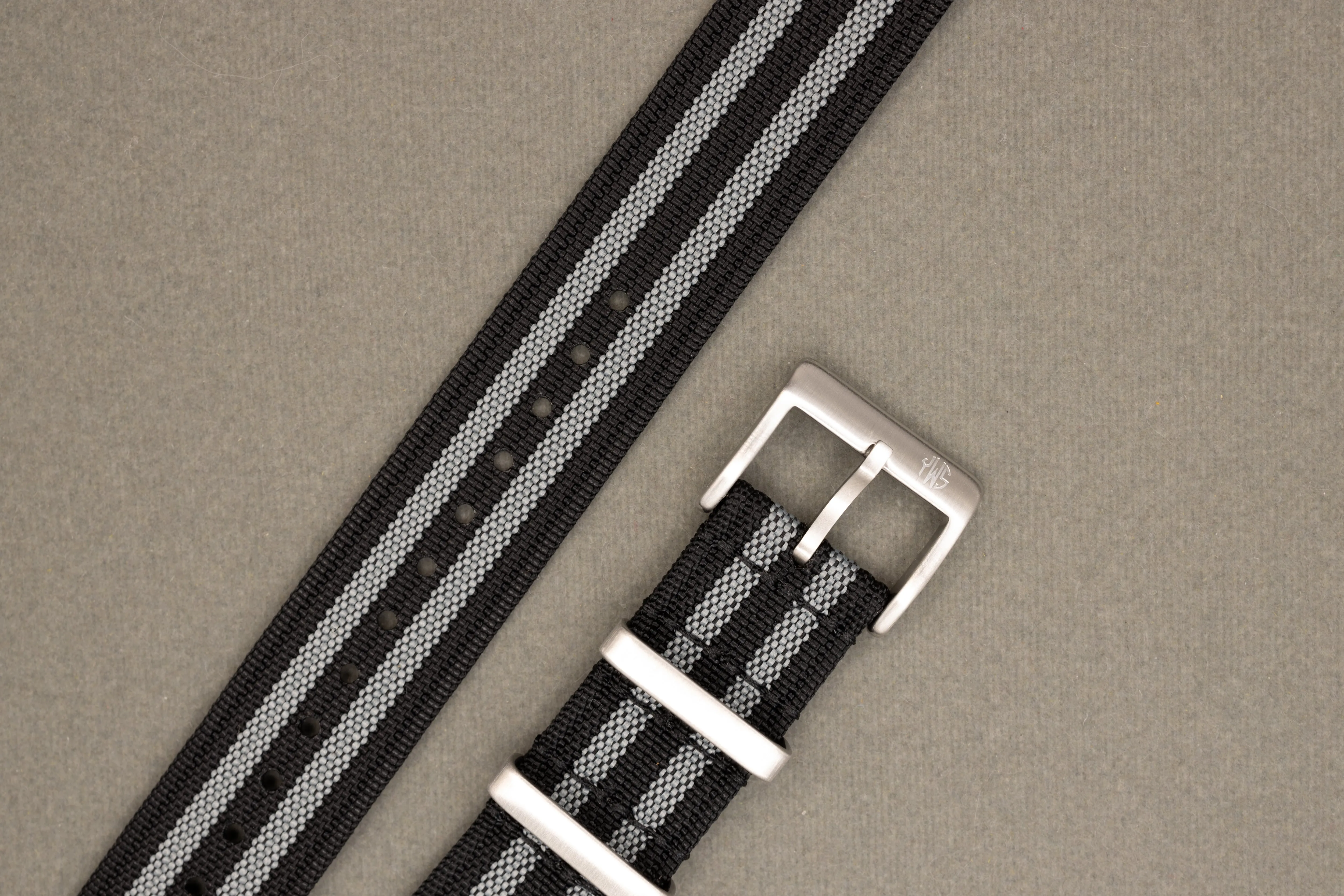 Premium Nylon Braided Ribbed Single Pass Watch Strap - Bond Spectre Black Grey