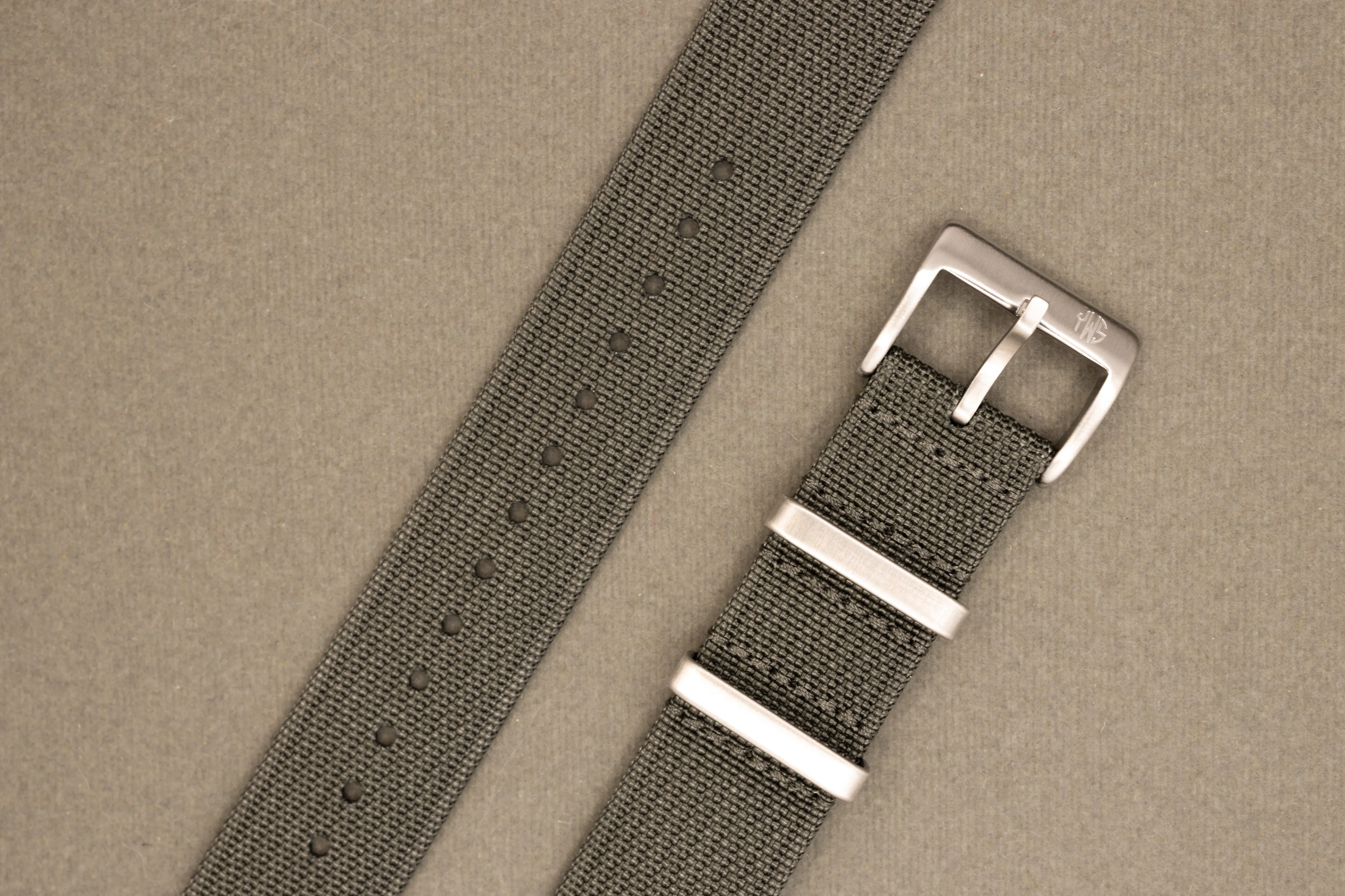 Premium Nylon Braided Ribbed Single Pass Watch Strap - Dark Grey
