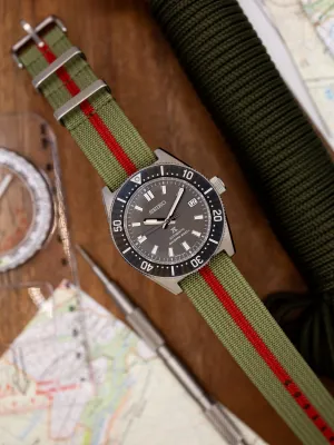 Premium Nylon Braided Ribbed Single Pass Watch Strap - Green Red
