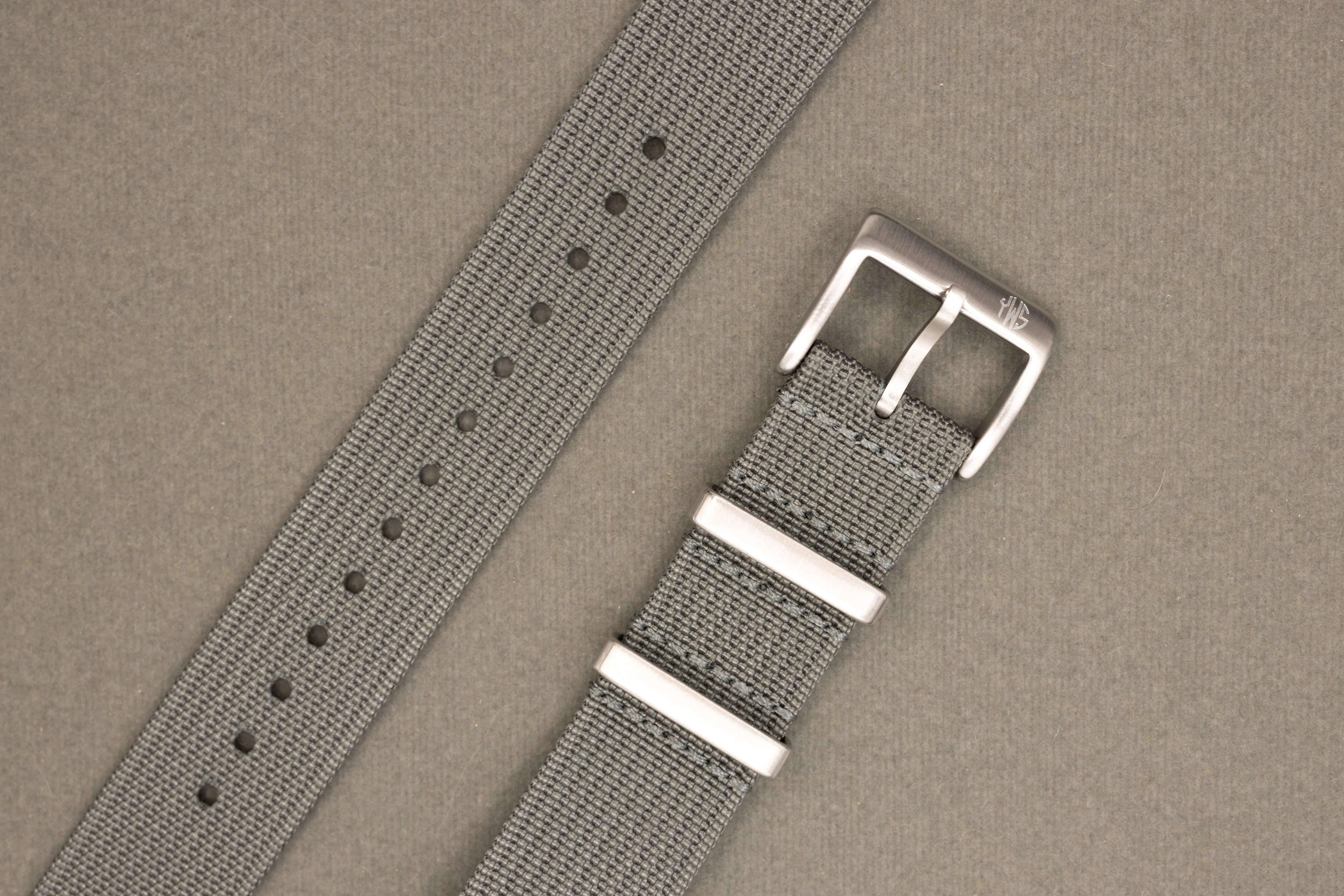 Premium Nylon Braided Ribbed Single Pass Watch Strap - Grey