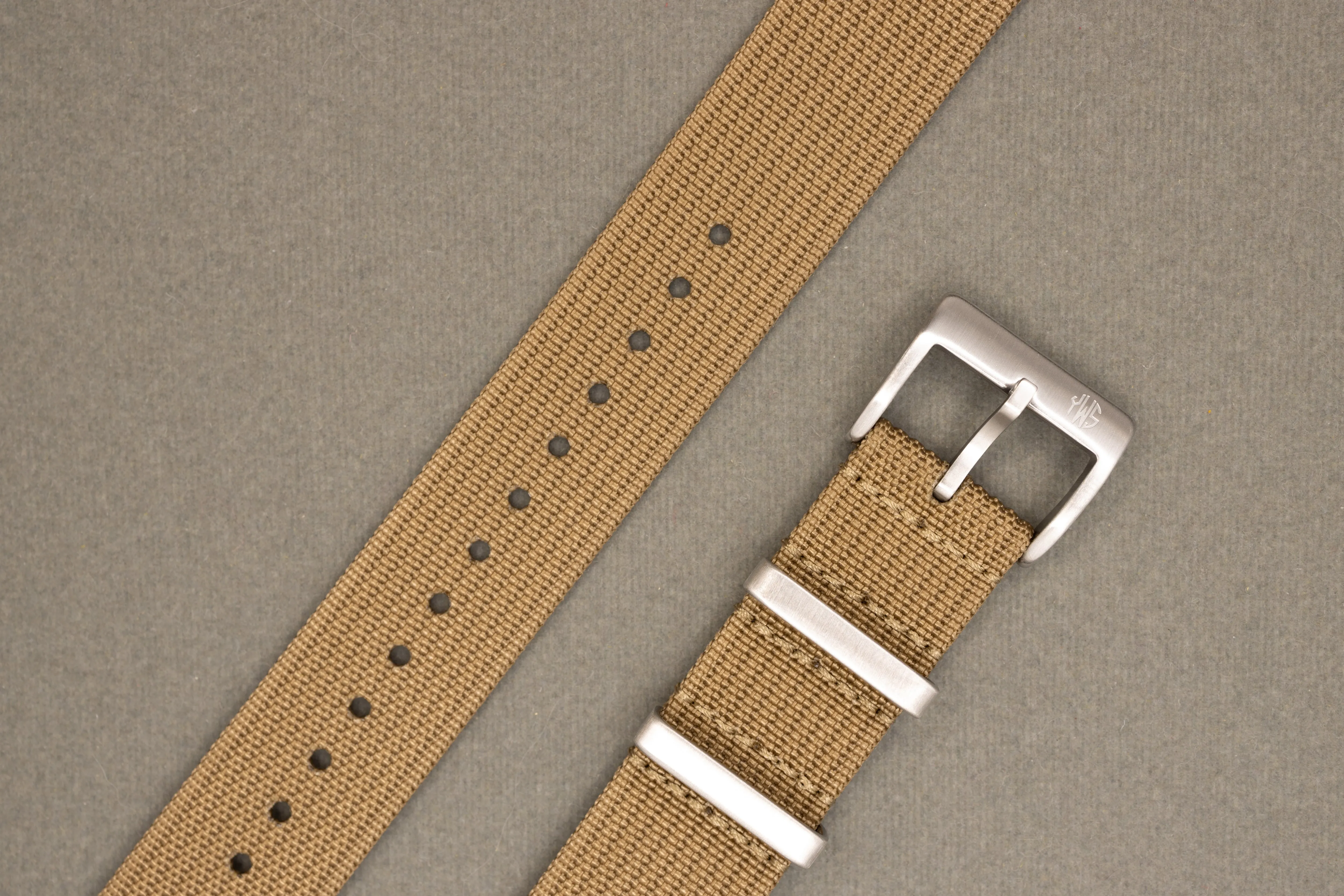 Premium Nylon Braided Ribbed Single Pass Watch Strap - Military Army Tan Khaki