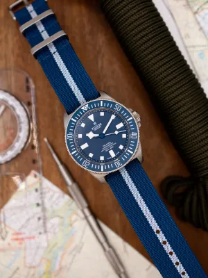 Premium Nylon Braided Ribbed Single Pass Watch Strap - Navy Blue Silver