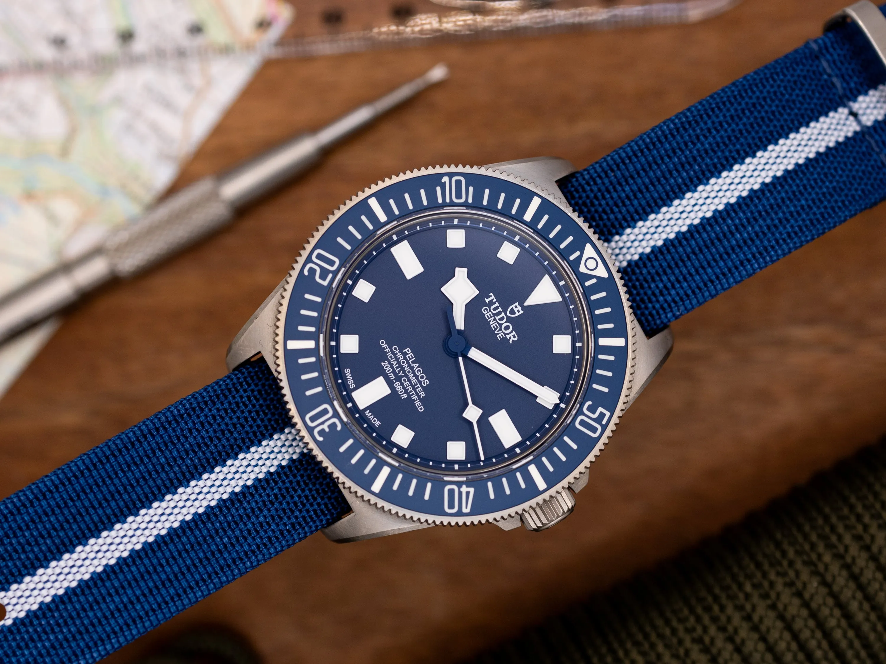 Premium Nylon Braided Ribbed Single Pass Watch Strap - Navy Blue Silver