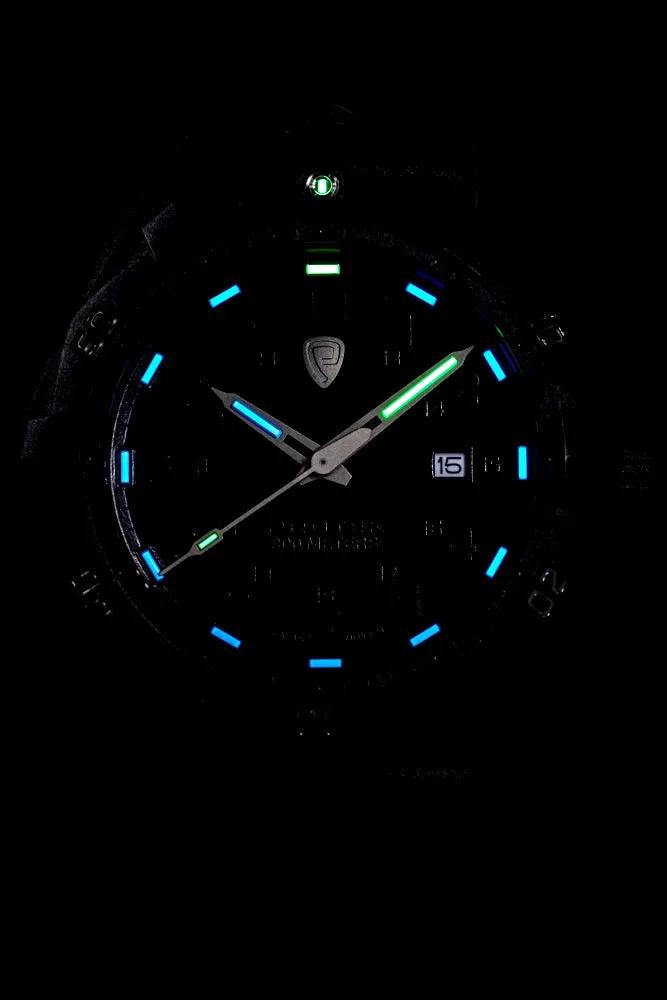Protek 1000 Series Dive Watch, 300 meters WR, Tritium, Orange Accents and Orange Rubber Strap, 1004O