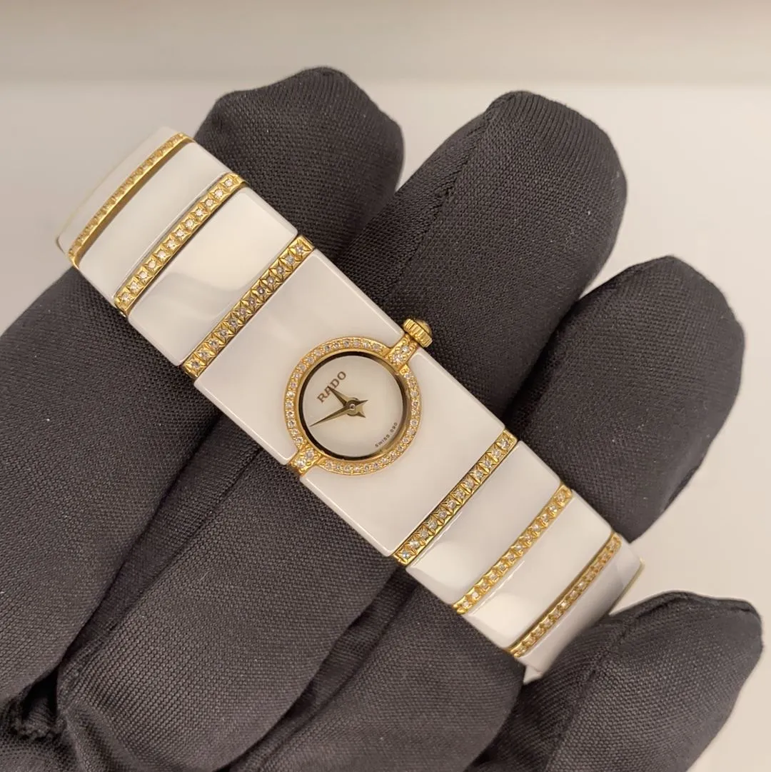 Rado 963.0428.3 Ceramic & 18K Yellow Gold W/Diamonds Ladies Watch