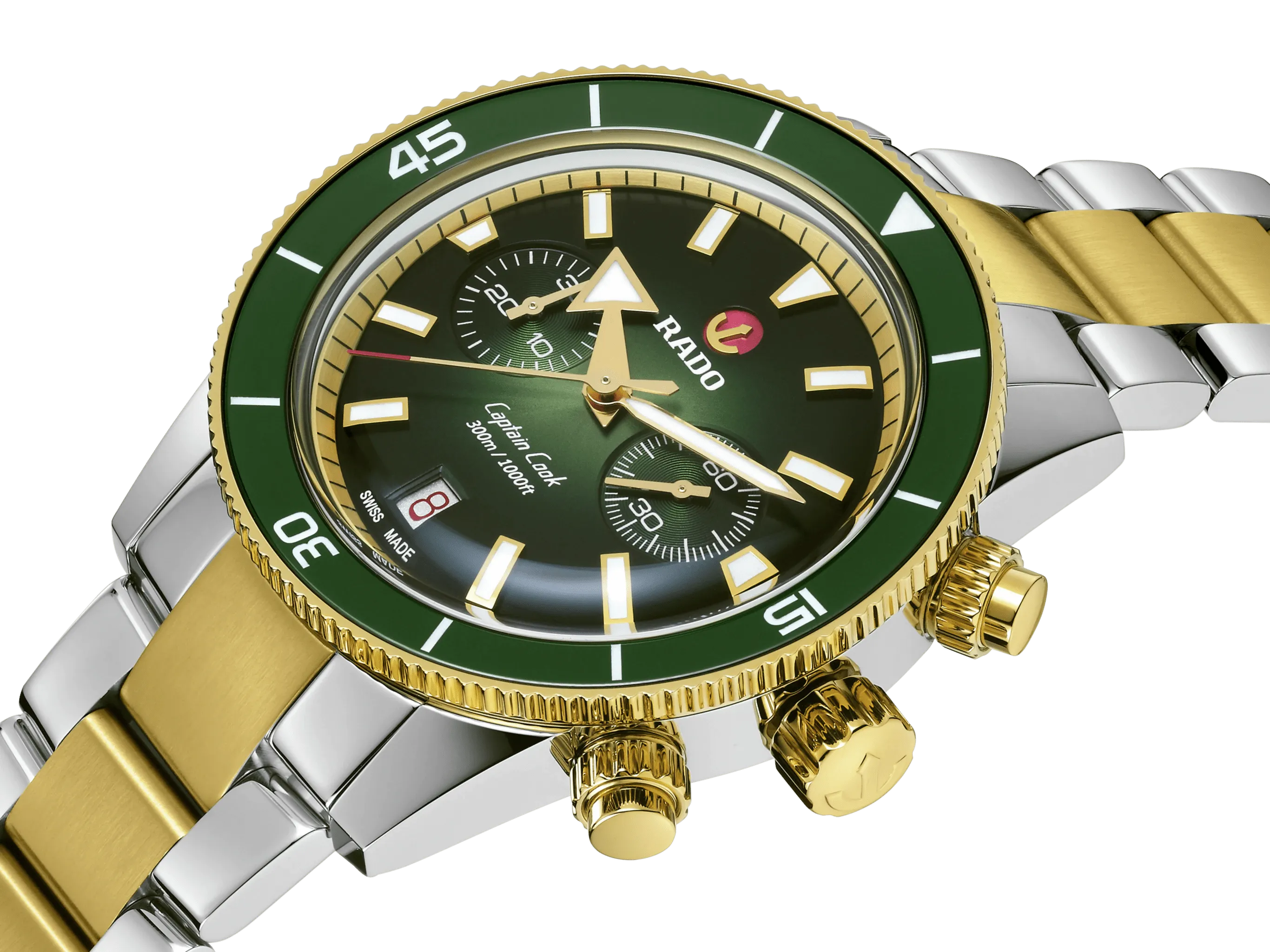 RADO Captain Cook Automatic Chronograph 43mm Green-Yellow Gold Men's Watch R32151318