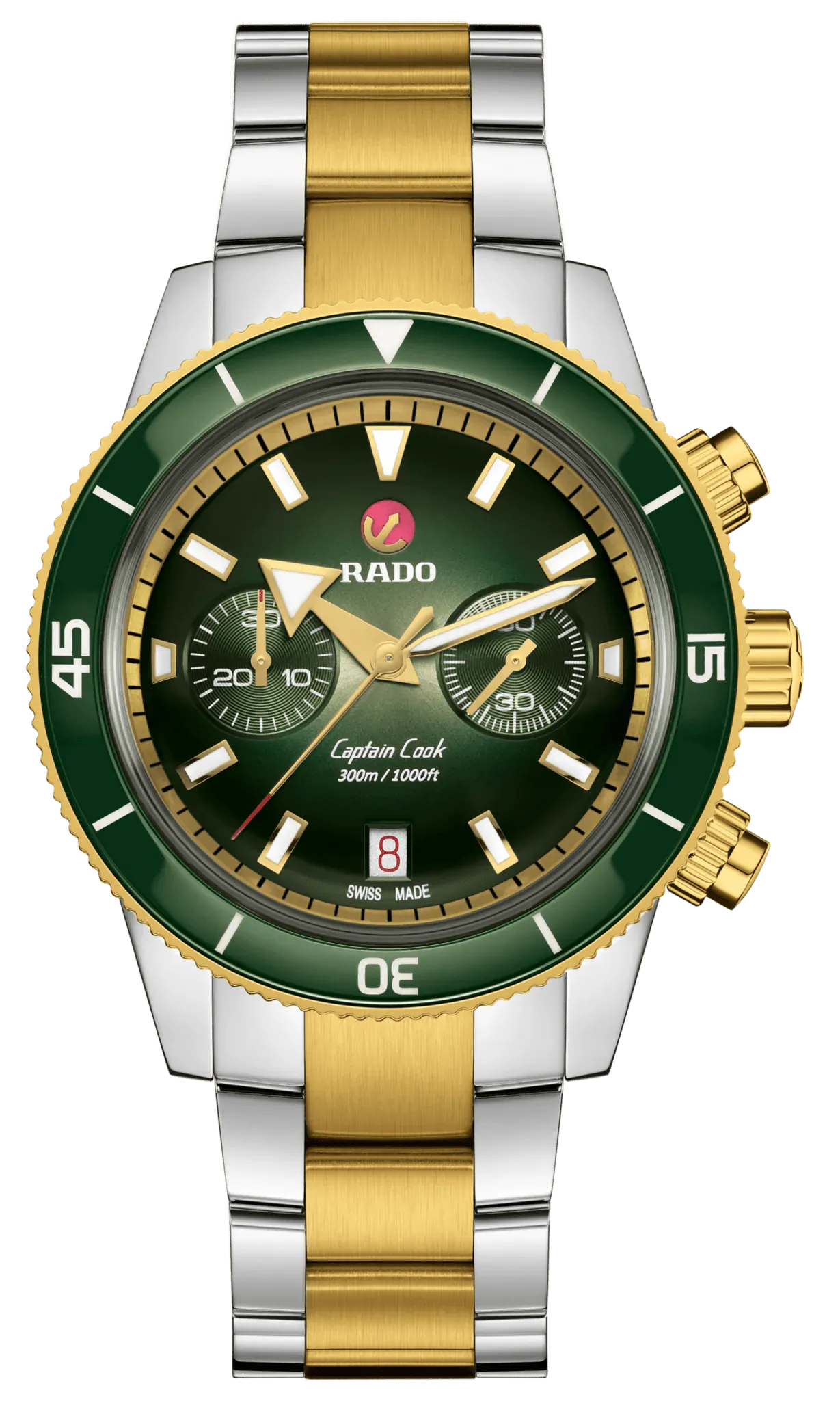 RADO Captain Cook Automatic Chronograph 43mm Green-Yellow Gold Men's Watch R32151318