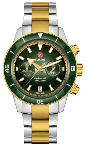 RADO Captain Cook Automatic Chronograph 43mm Green-Yellow Gold Men's Watch R32151318