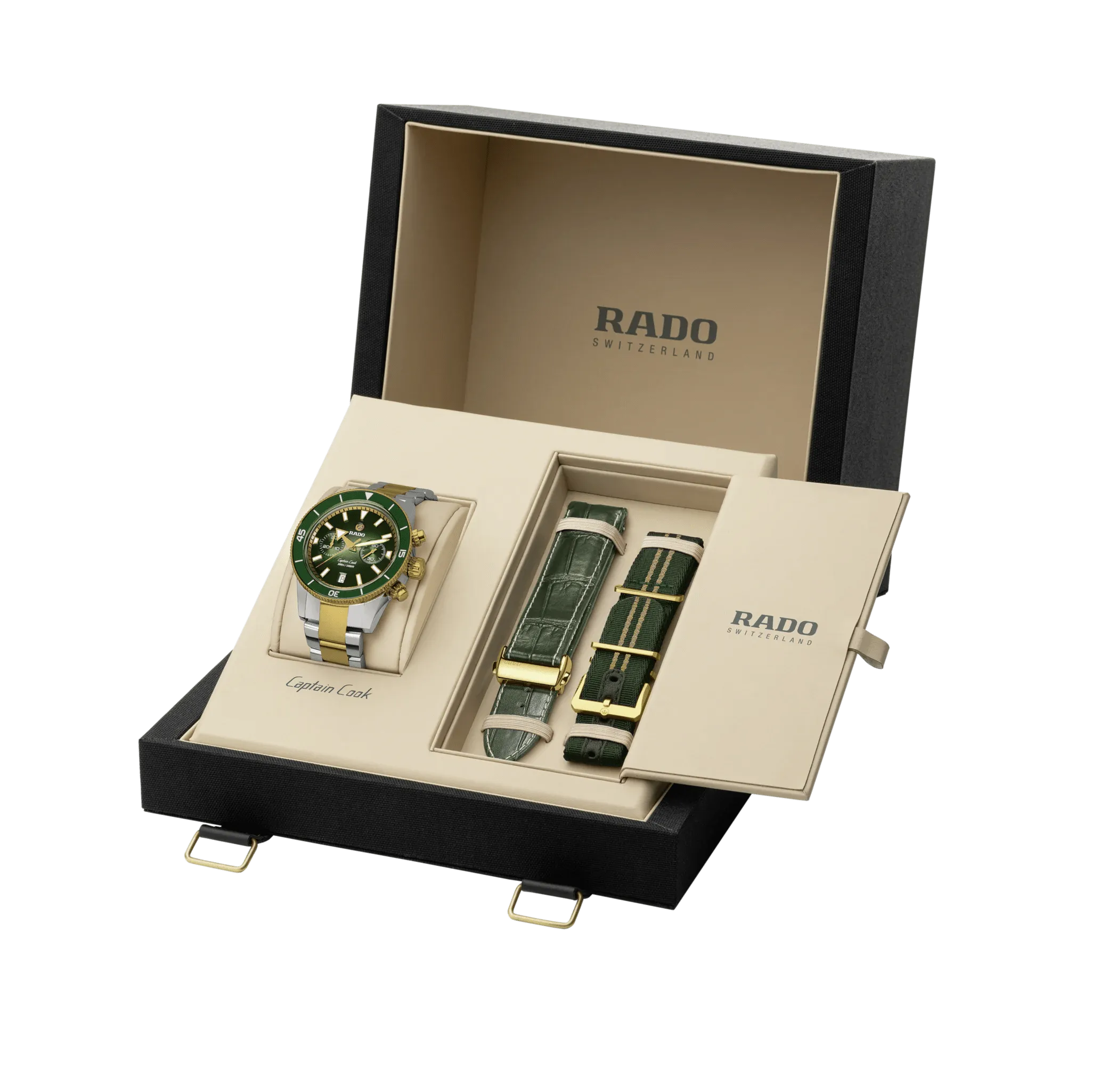 RADO Captain Cook Automatic Chronograph 43mm Green-Yellow Gold Men's Watch R32151318