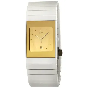 Rado Ceramica Gold Dial White Ceramic Ladies Watch R21709252