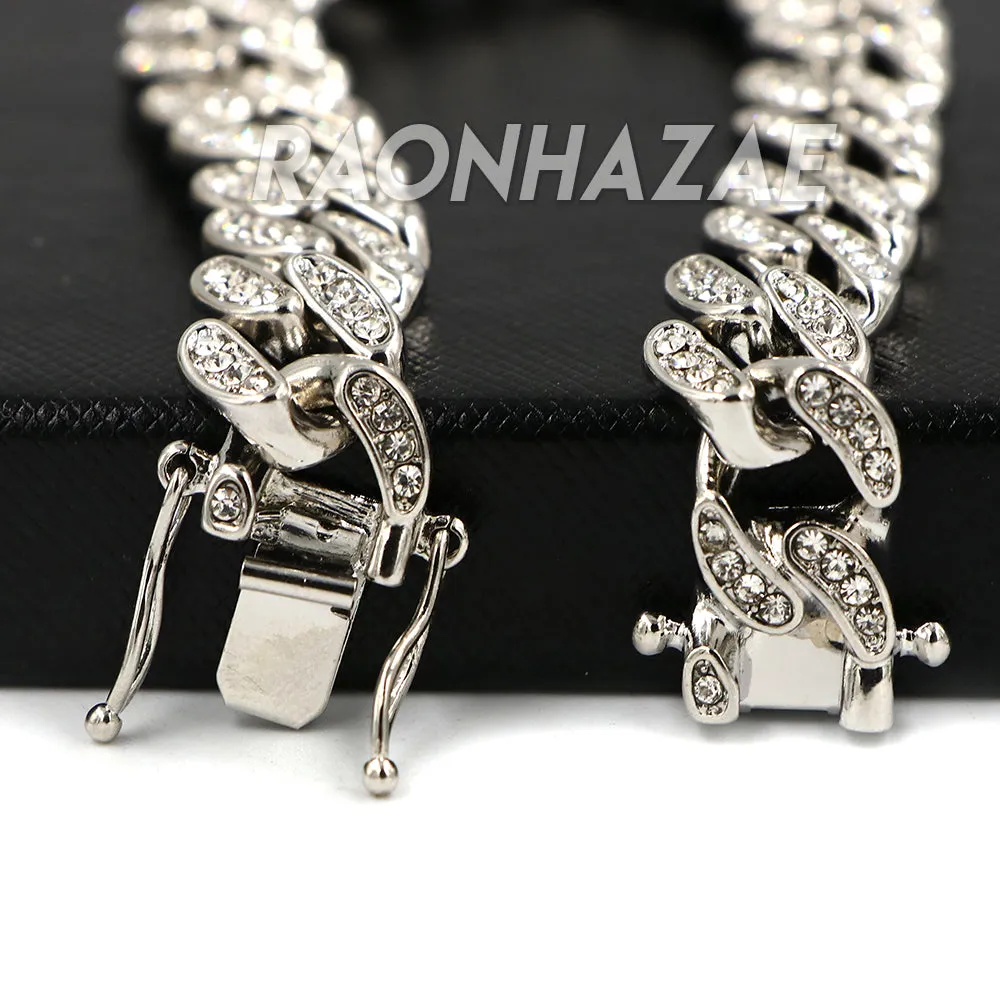 Raonhazae Hip Hop Iced Lab Diamond White Gold Watch Cuban Link Bracelet Set