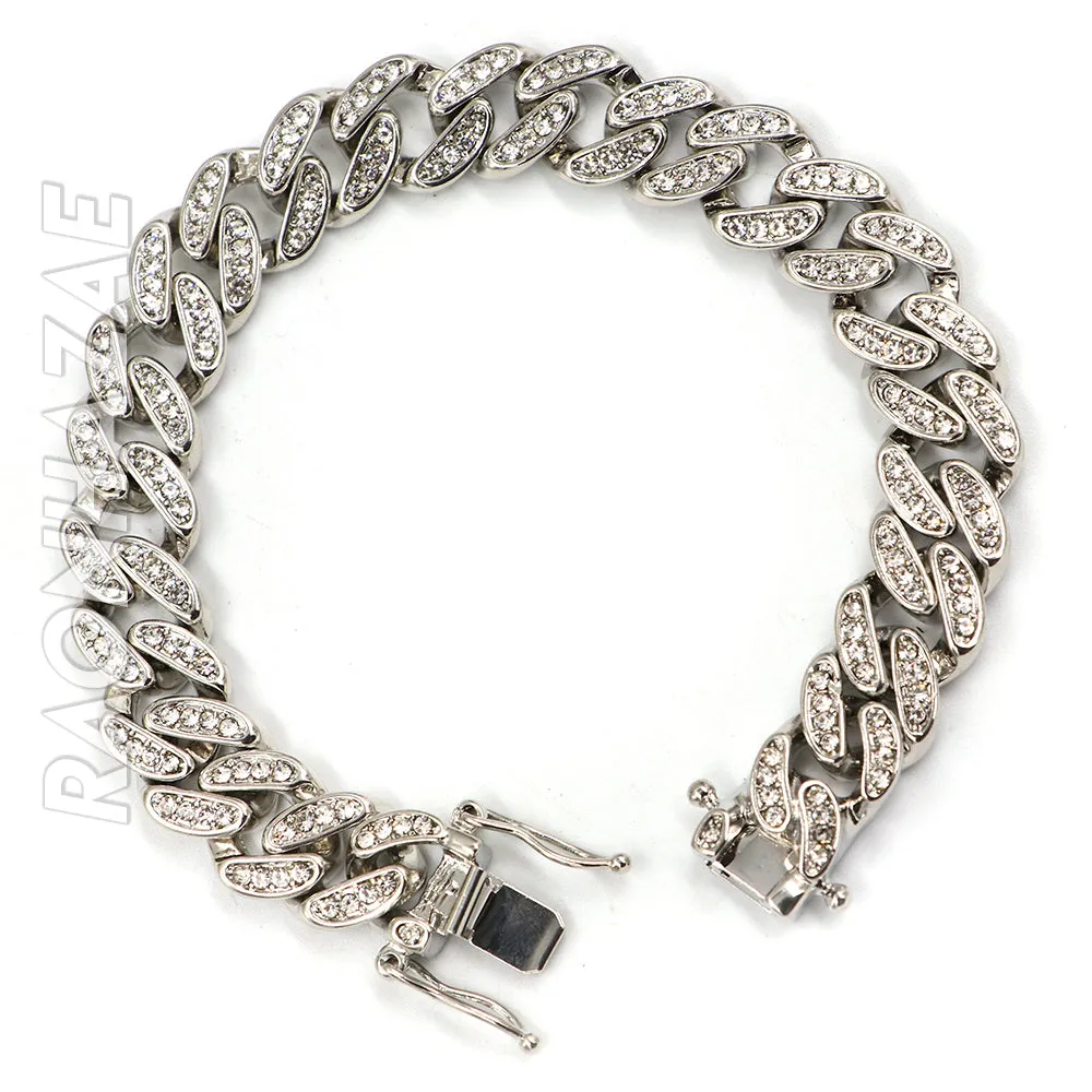Raonhazae Hip Hop Iced Lab Diamond White Gold Watch Cuban Link Bracelet Set