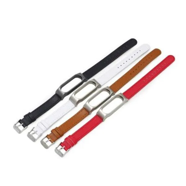 Replacement Leather Bracelet Wrist Strap Smartband for Xiaomi MiBand 2 White
