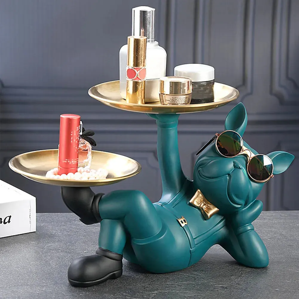 Resin Candy Storage Container Creative Cute with 2 Tray Dog Statue Decor Birthday Gifts Bottom Anti-slip for Home Office Wallet