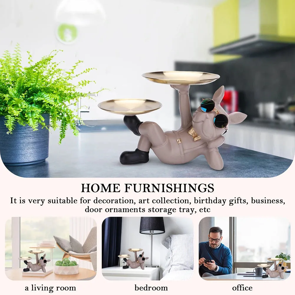Resin Candy Storage Container Creative Cute with 2 Tray Dog Statue Decor Birthday Gifts Bottom Anti-slip for Home Office Wallet