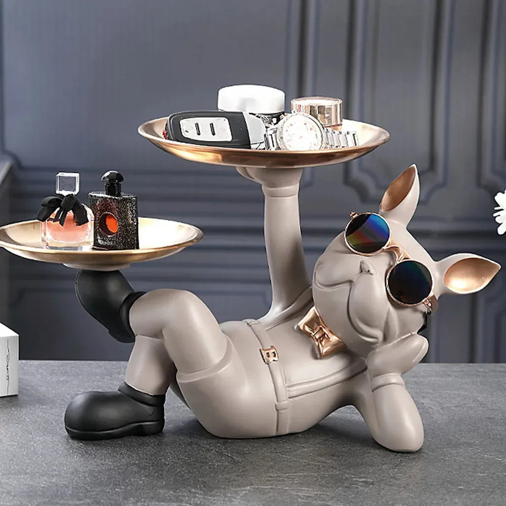 Resin Candy Storage Container Creative Cute with 2 Tray Dog Statue Decor Birthday Gifts Bottom Anti-slip for Home Office Wallet