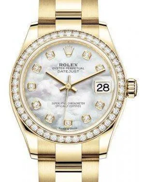 Rolex Datejust 31 Lady Midsize Yellow Gold White Mother of Pearl Diamond Dial & Diamond Bezel Oyster Bracelet 278288RBR