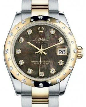 Rolex Datejust 31 Lady Midsize Yellow Gold/Steel Black Mother of Pearl Diamond Dial & Diamond Set Domed Bezel Oyster Bracelet 178343