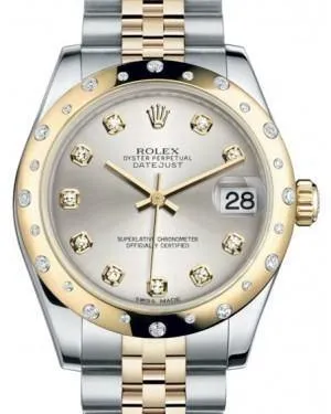 Rolex Datejust 31 Lady Midsize Yellow Gold/Steel Silver Diamond Dial & Diamond Set Domed Bezel Jubilee Bracelet 178343