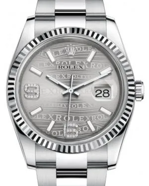 Rolex Datejust 36 White Gold/Steel Rhodium Waves Diamond Dial & Fluted Bezel Oyster Bracelet 116234