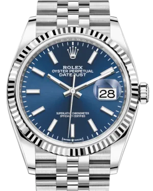 Rolex Datejust 36mm White Gold/Steel Blue Index Dial & Fluted Bezel Jubilee Bracelet 126234 - NEW