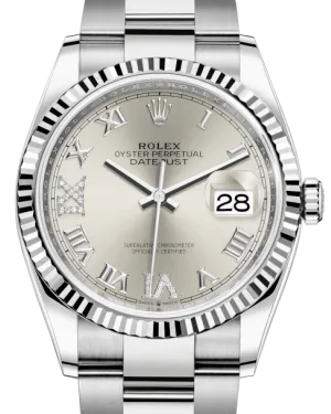 Rolex Datejust 36mm White Gold/Steel Silver Roman & Diamond Dial & Fluted Bezel Oyster Bracelet 126234 - NEW