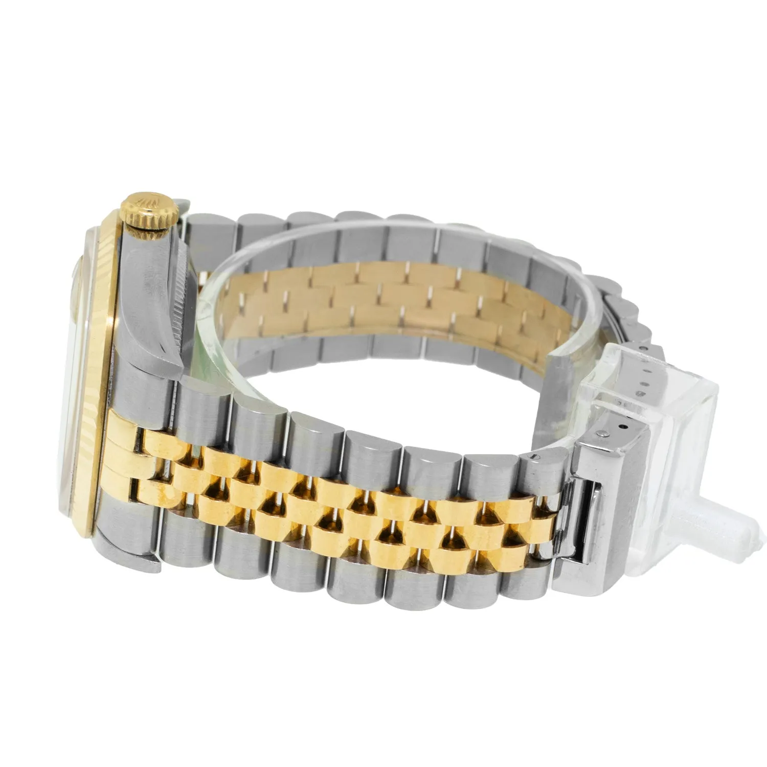 Rolex Datejust 36mm Yellow Gold Steel Champagne Roman Dial Fluted Bezel 16233