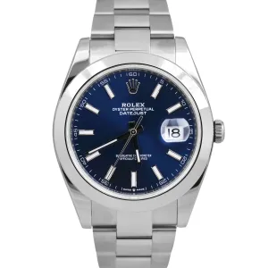 Rolex DateJust 41 BLUE Stainless Steel Smooth Oyster 41mm Date Watch 126300