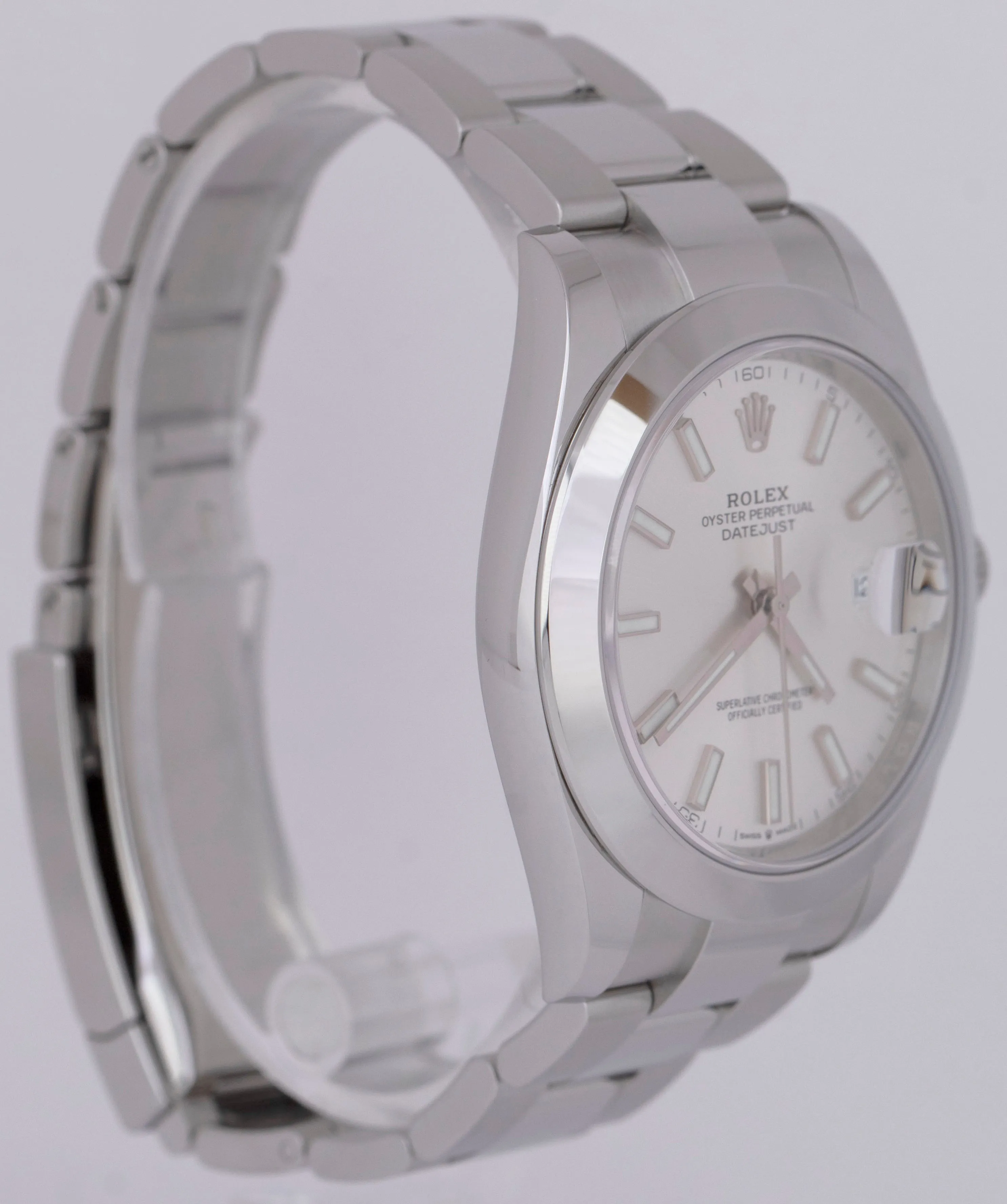 Rolex DateJust 41 PAPERS Silver Dial Stainless Oyster Smooth Watch 126300 B P