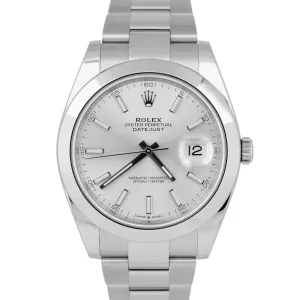 Rolex DateJust 41 PAPERS Silver Dial Stainless Oyster Smooth Watch 126300 B P