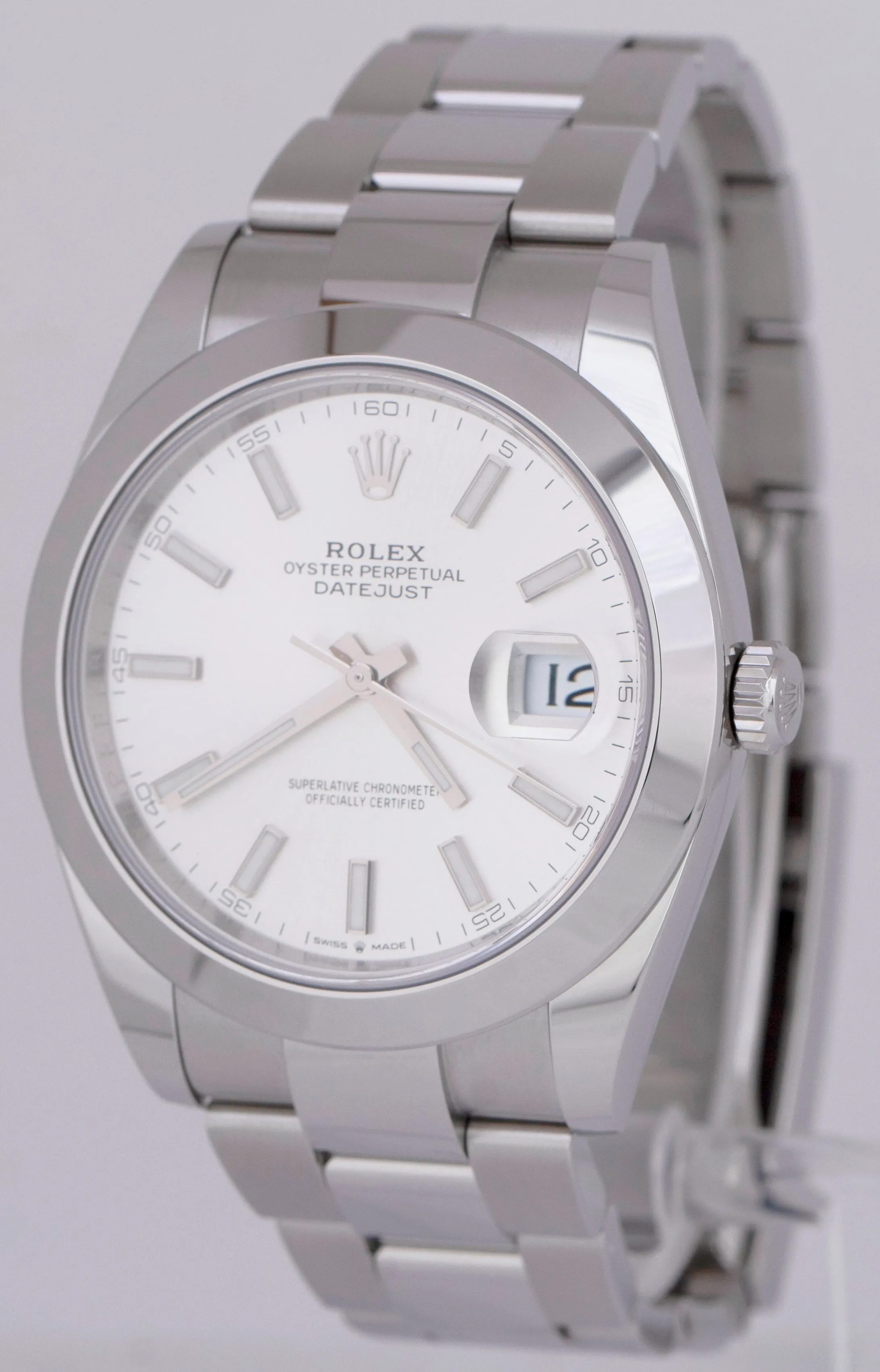 Rolex DateJust 41 PAPERS Silver Dial Stainless Oyster Smooth Watch 126300 B P