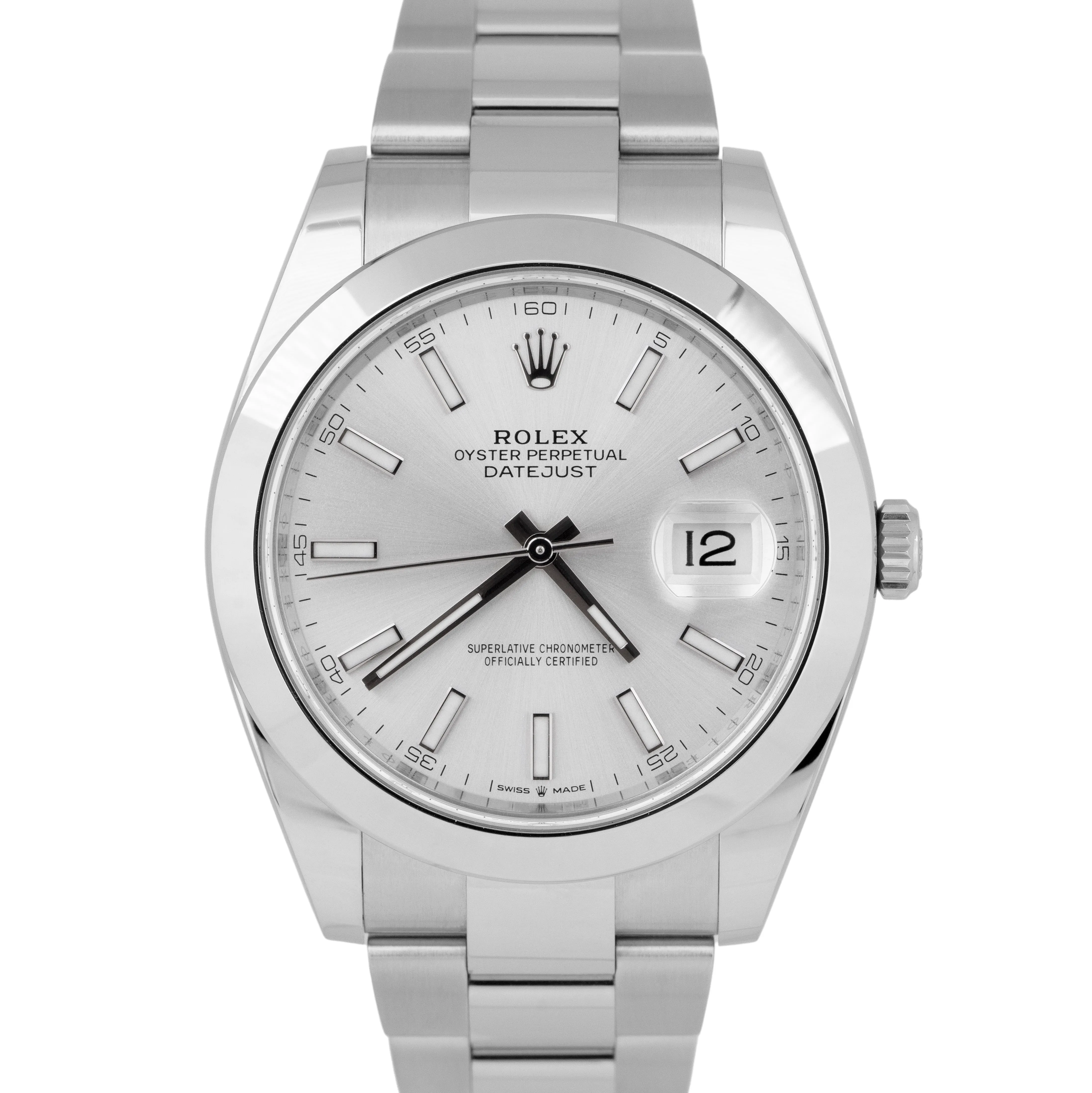 Rolex DateJust 41 PAPERS Silver Dial Stainless Oyster Smooth Watch 126300 B P