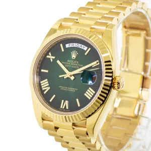 Rolex Day-Date 40mm Yellow Gold Green Ombre Roman Dial & Fluted Bezel 228238