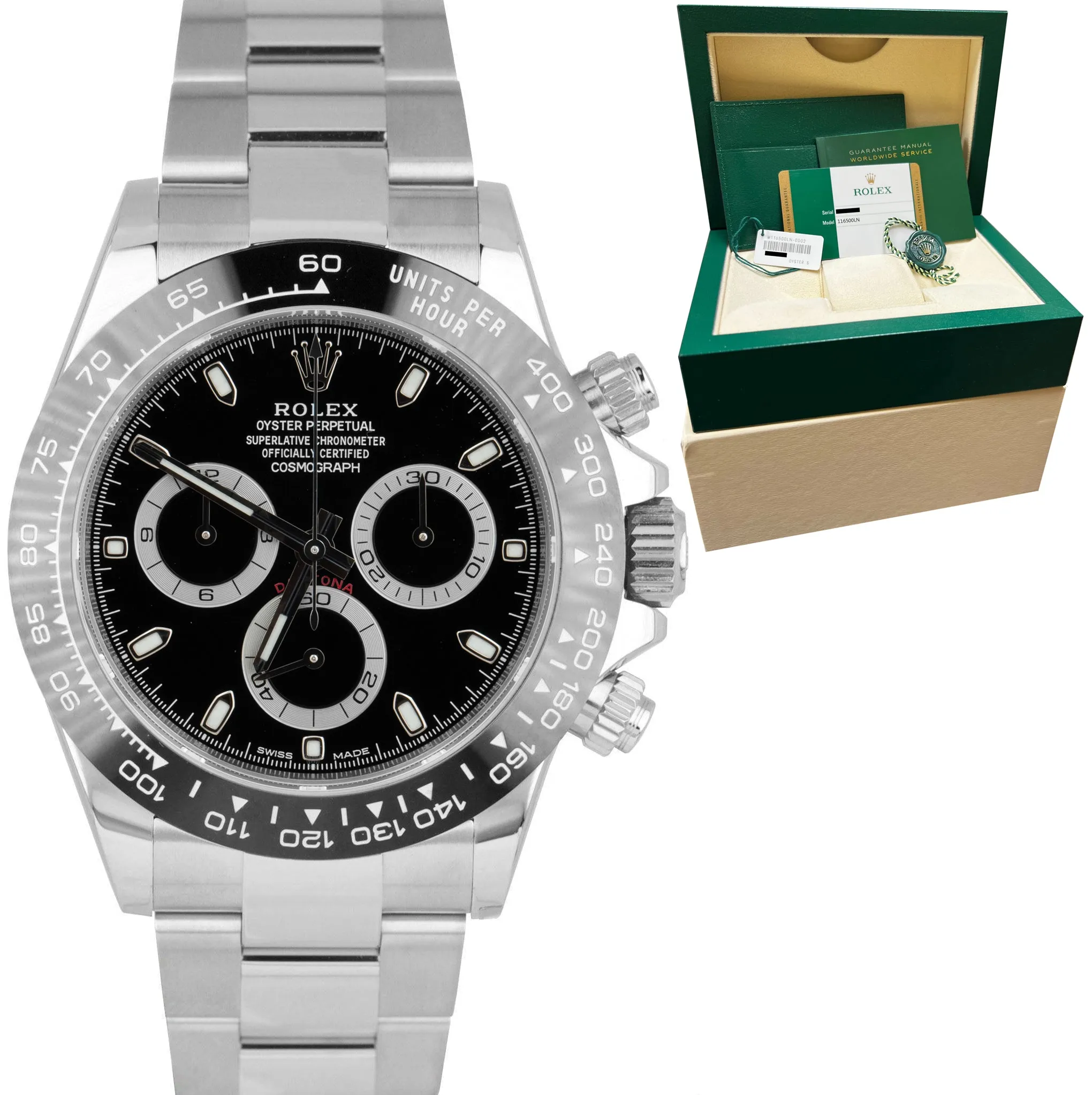 Rolex Daytona Cosmograph Black Ceramic Steel 40mm Watch 116500 LN BOX CARD