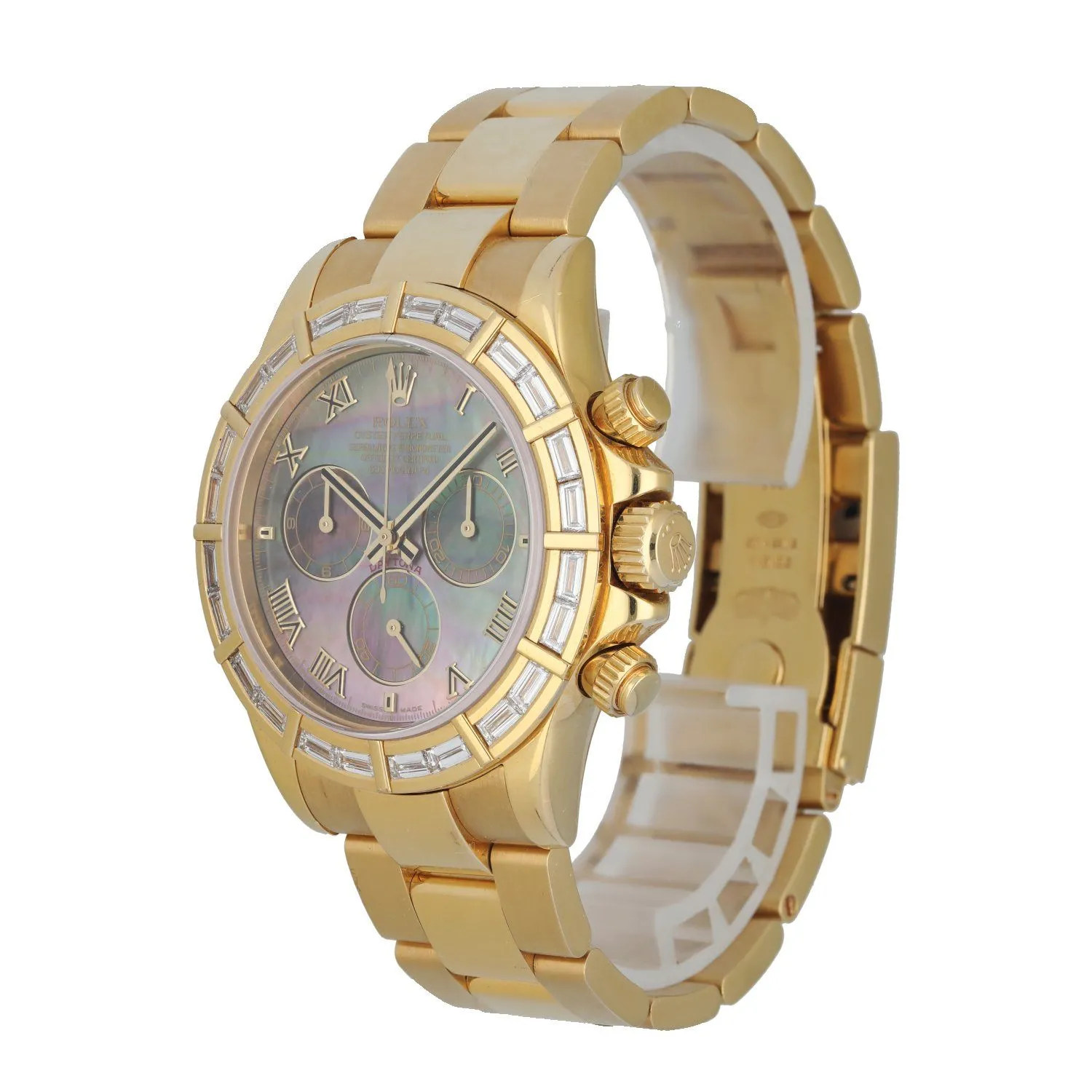 Rolex Daytona MOP 116568 Yellow Gold Baguette Diamond mens Watch