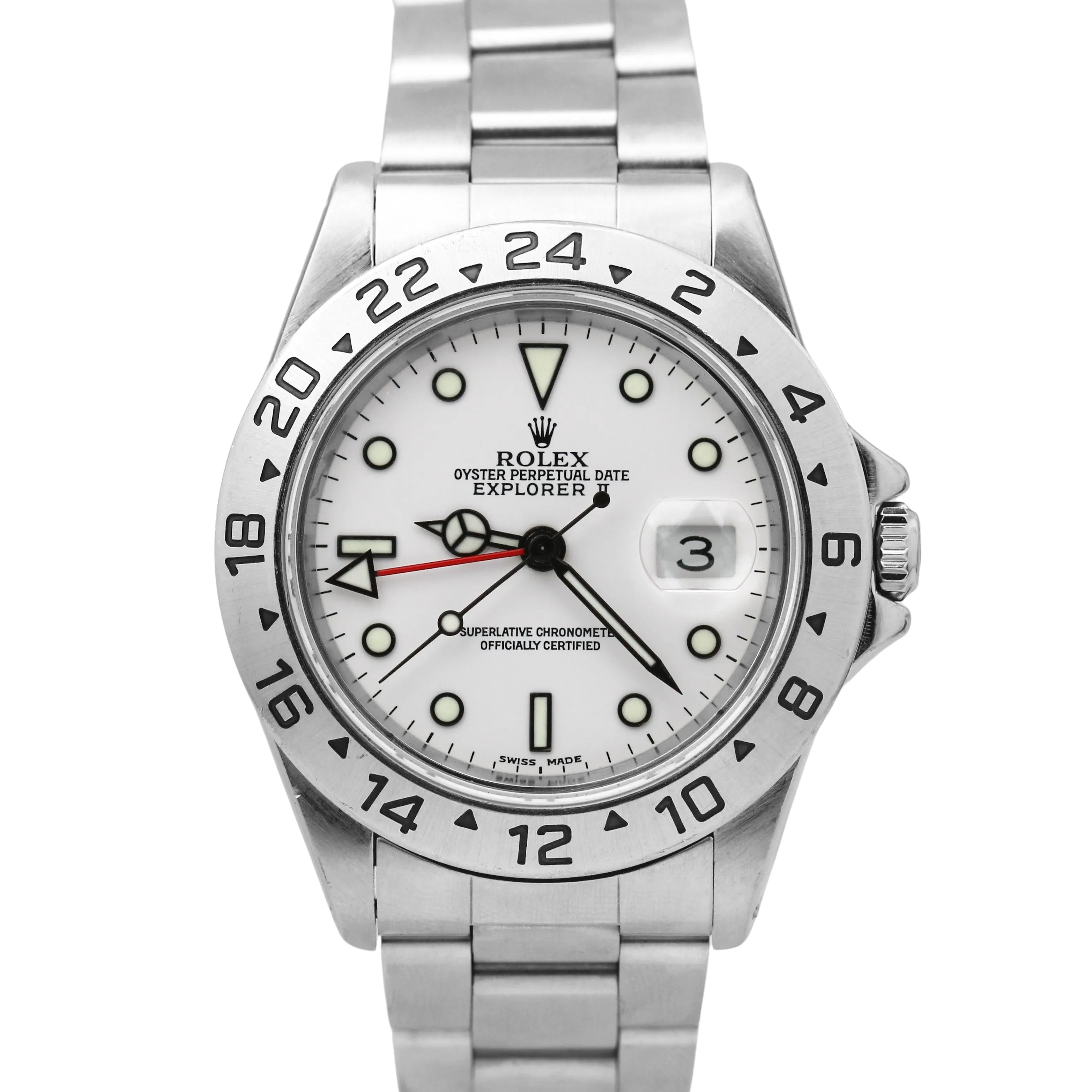 Rolex Explorer II POLAR WHITE Orange Stainless Steel 40mm Date Watch 16570