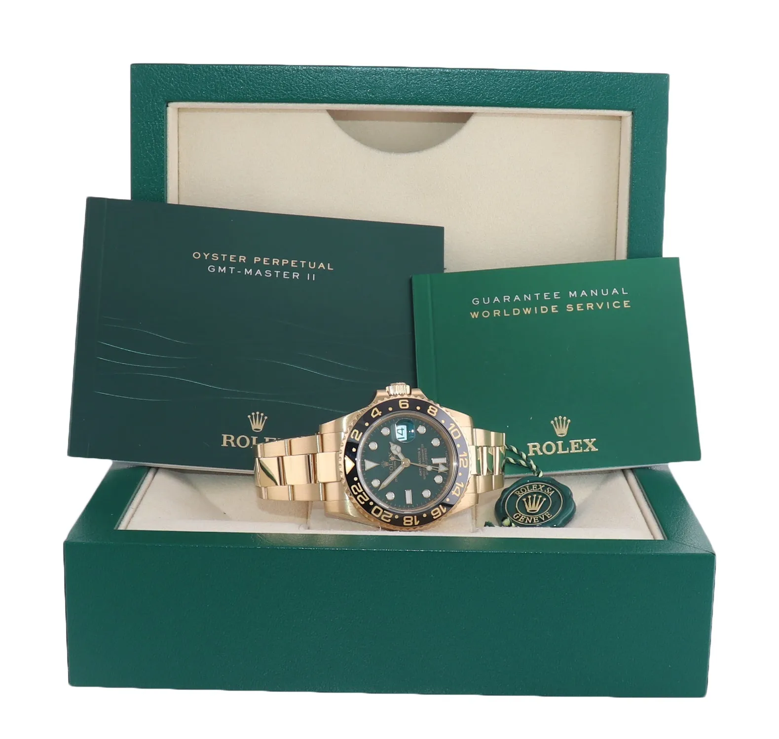 Rolex GMT-Master 2 Ceramic Green Dial 116718 Yellow Gold 40mm Watch Box