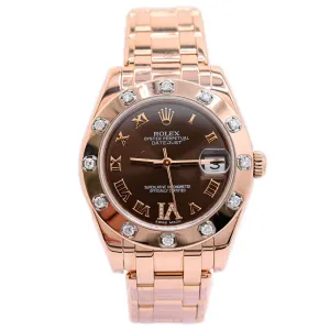 Rolex Ladies Pearlmaster Rose Gold 34mm Chocolate Roman Diamond 6 Dial Watch Reference #: 81315
