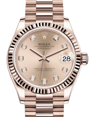 Rolex Lady-Datejust 31 Rose Gold Rose Diamond Dial & Fluted Bezel President Bracelet 278275