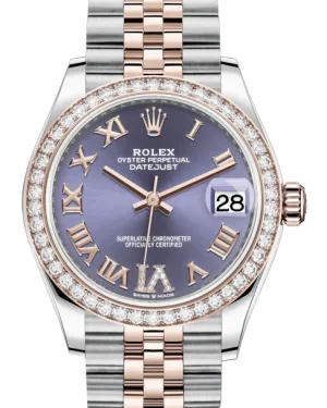 Rolex Lady-Datejust 31 Rose Gold/Steel Aubergine Roman Diamond VI Dial & Diamond Bezel Jubilee Bracelet 278381RBR