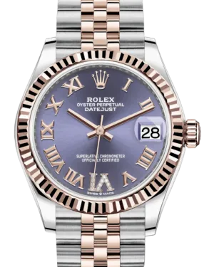 Rolex Lady-Datejust 31 Rose Gold/Steel Aubergine Roman Diamond VI Dial & Fluted Bezel Jubilee Bracelet 278271