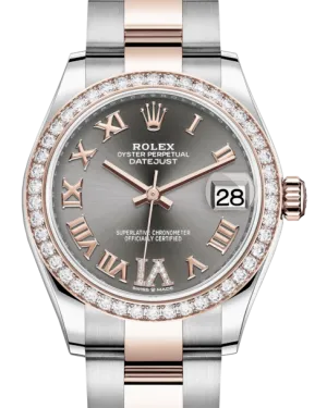 Rolex Lady-Datejust 31 Rose Gold/Steel Rhodium Roman Diamond VI Dial & Diamond Bezel Oyster Bracelet 278381RBR