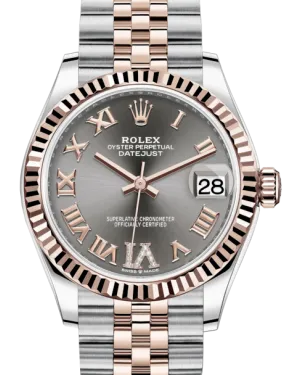 Rolex Lady-Datejust 31 Rose Gold/Steel Rhodium Roman Diamond VI Dial & Fluted Bezel Jubilee Bracelet 278271