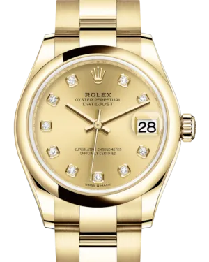 Rolex Lady-Datejust 31 Yellow Gold Champagne Diamond Dial & Smooth Domed Bezel Oyster Bracelet 278248